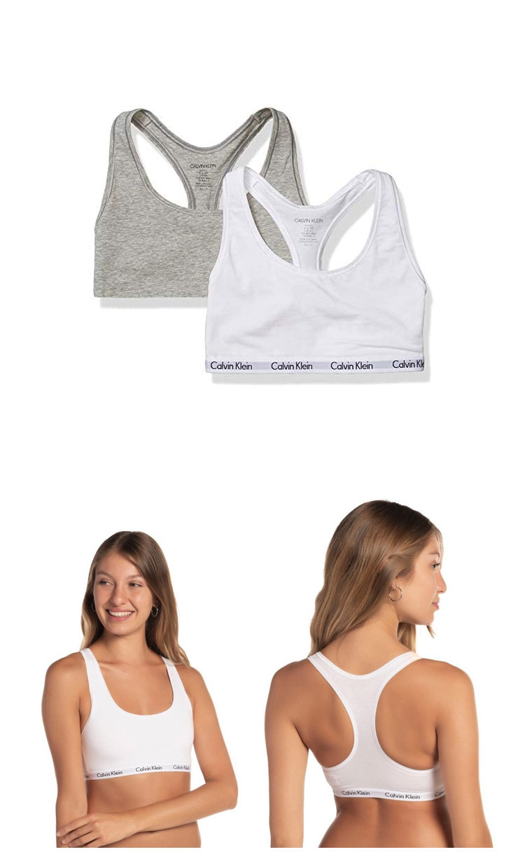 Calvin Klein/卡尔文·克莱因 2件装 春夏款 女款 21新款 CK logo 简约 透气 瑜伽 工字背心式 运动 bra 休闲 健身 内衣 女士文胸 QP1114O