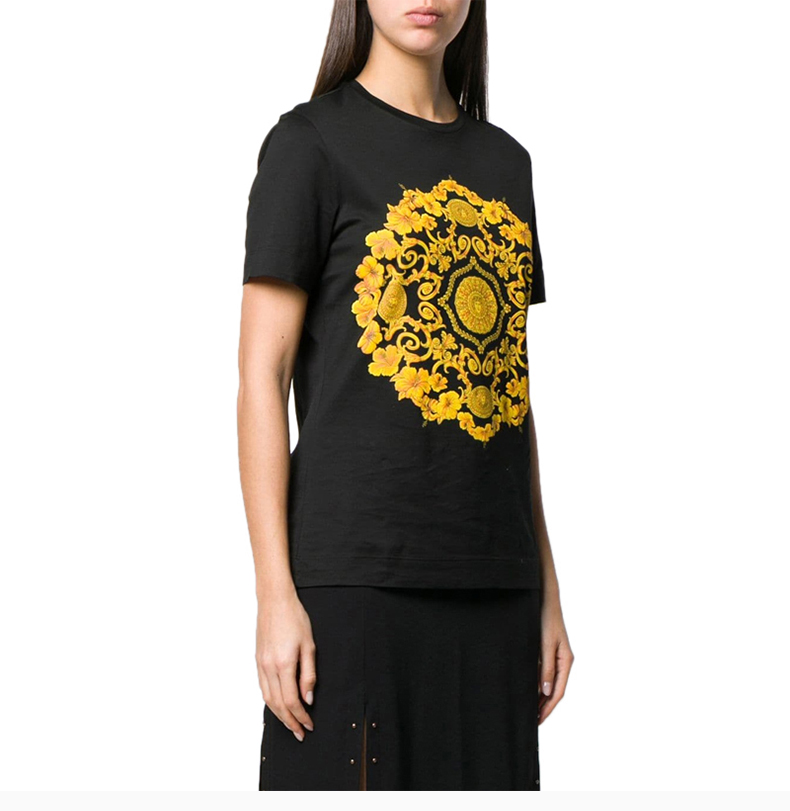 VERSACE/范思哲  女士 服装 baroque印花休闲圆领短袖T恤黑色 女士短袖T恤