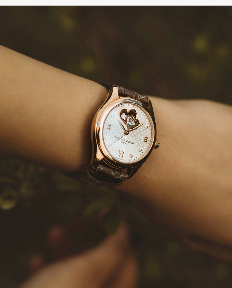 Frederique Constant/康斯登瑞士原装进口双心跳窗口背透自动机械鳄鱼皮带女表FC-310LGDHB3B4钻石