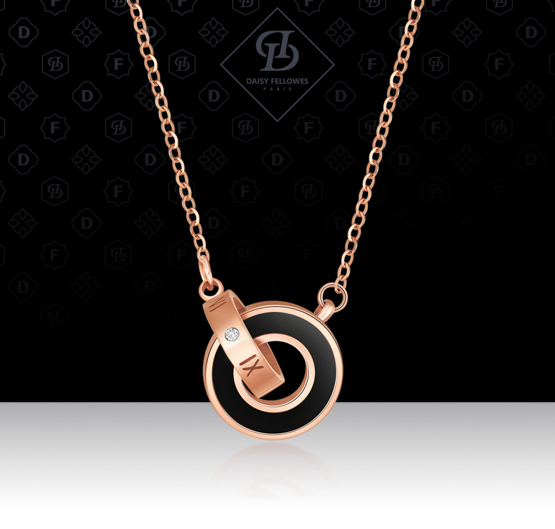 daisy fellowes/黛西法罗经典款罗马双环母贝双色钻石项链