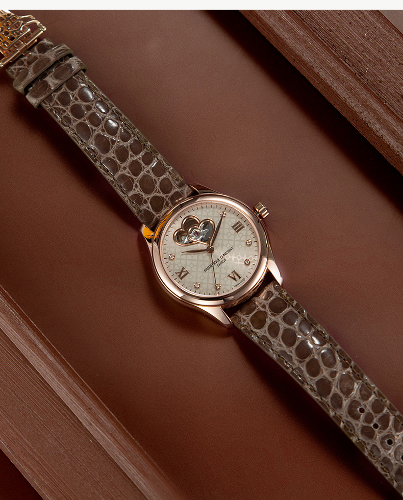 Frederique Constant/康斯登瑞士原装进口双心跳窗口背透自动机械鳄鱼皮带女表FC-310LGDHB3B4钻石