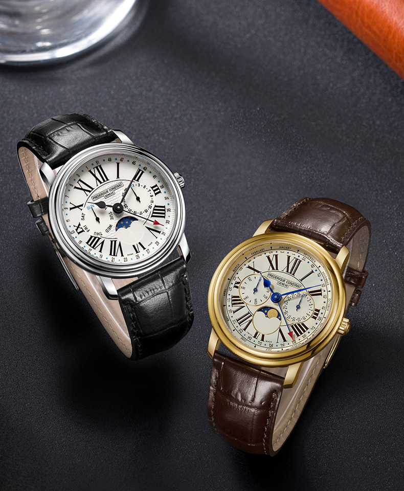 Frederique Constant/康斯登瑞士原装进口时尚休闲个性复古月相石英男士手表FC-270EM4P5