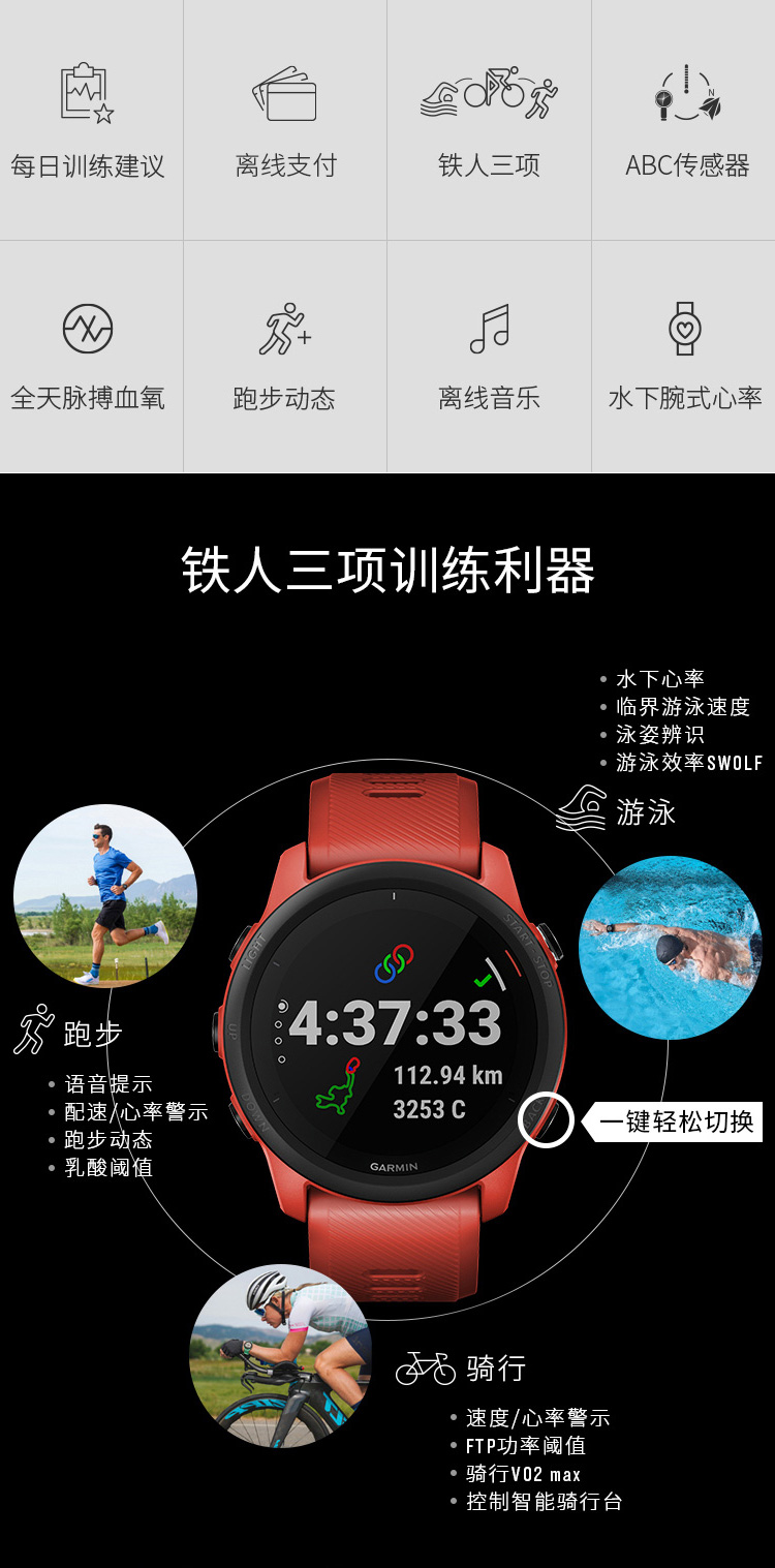 GARMIN/佳明 跑步手表Forerunner745铁人三项户外运动智能手表 男女心率 音乐支付高度计血氧脉搏腕表