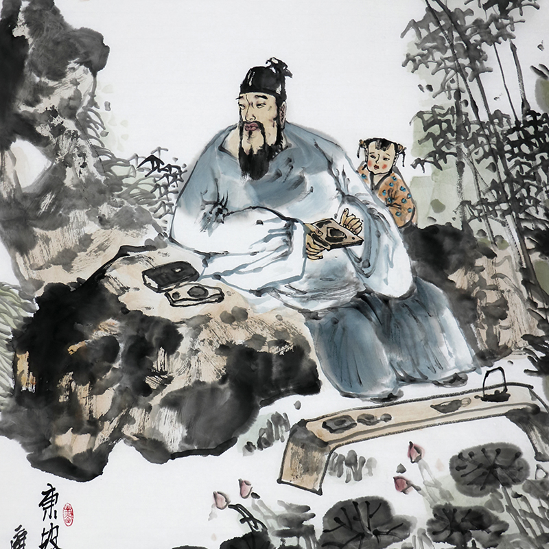 特价/国画创作高研班导师/中美协会员吴树强国画《东坡赏砚图》68x136