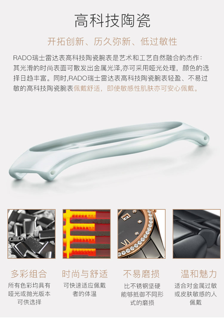 RADO/雷达 真系列陶瓷女士石英腕表R27957902