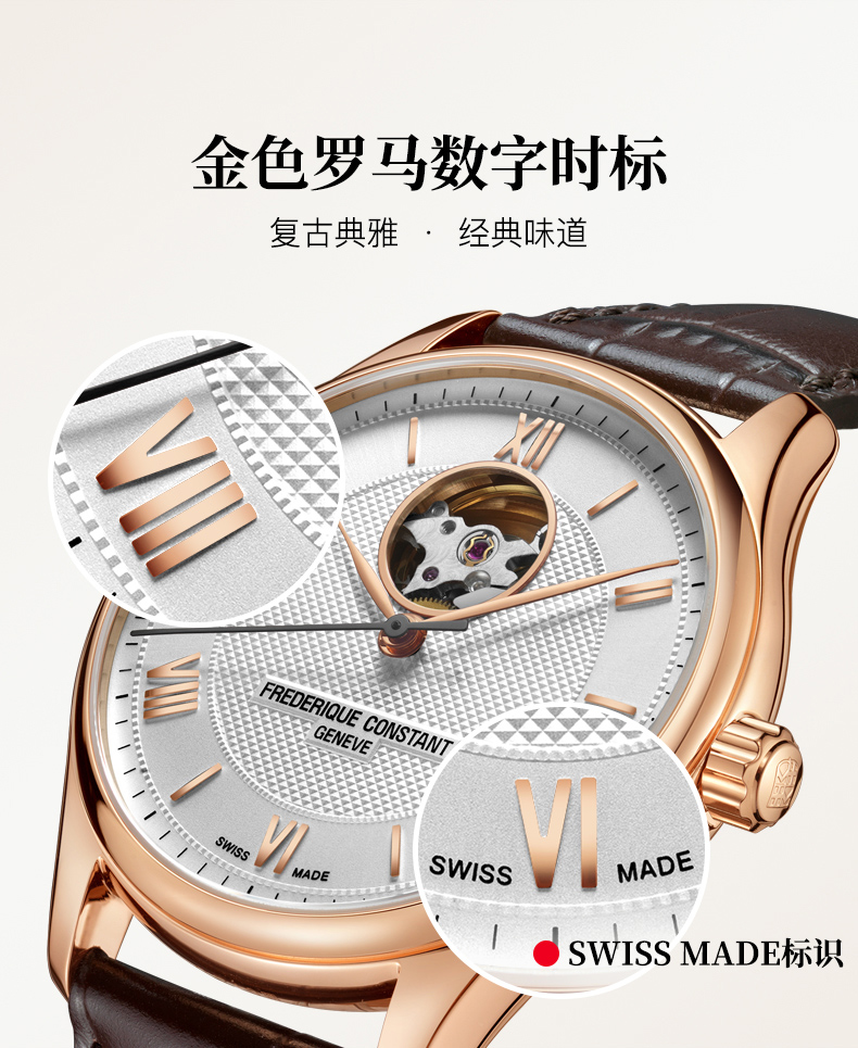 Frederique Constant/康斯登瑞士日内瓦原装进口心跳窗口牛皮表带背透自动机械男表FC-310MV5B4