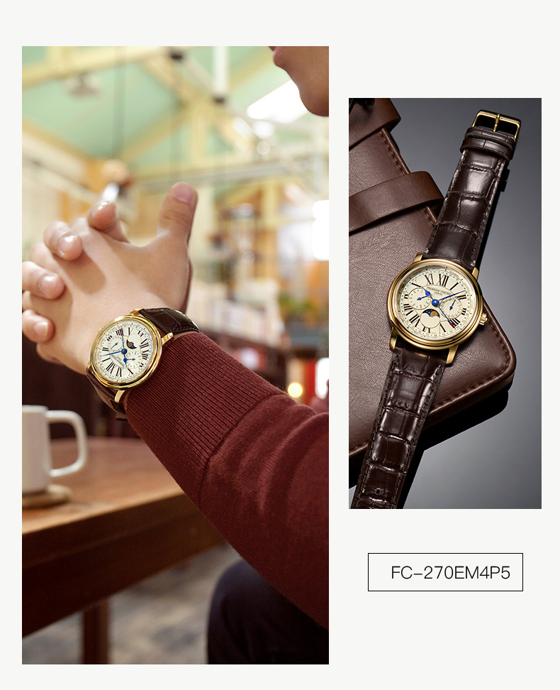 Frederique Constant/康斯登瑞士原装进口个性复古时尚月相石英男士手表FC-270M4P6