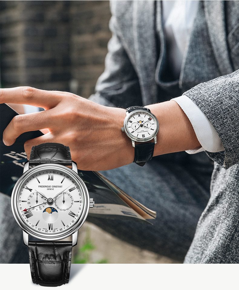 Frederique Constant/康斯登瑞士原装进口时尚休闲个性复古月相石英男士手表FC-270EM4P5