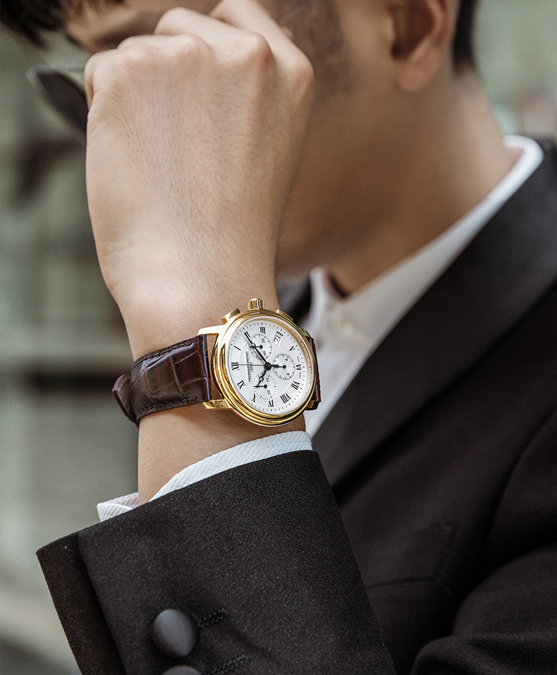 Frederique Constant/康斯登瑞士原装进口三眼计时码表罗马时标时尚简约石英男表FC-292MC4P5