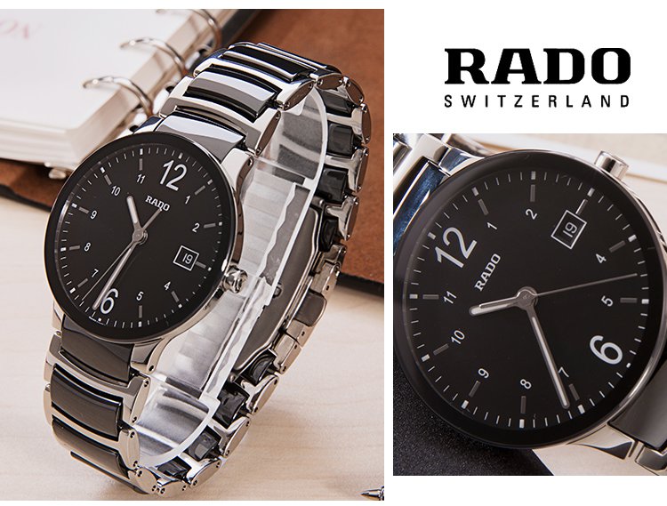 RADO/雷达 晶萃系列 日历窗格 条字刻度 高科技陶瓷 夜光石英男表