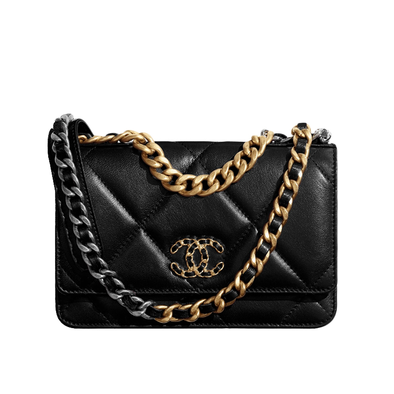 chanel/香奈儿 经典chanel 19手袋 黑色小羊皮链条双c woc包 ap0957