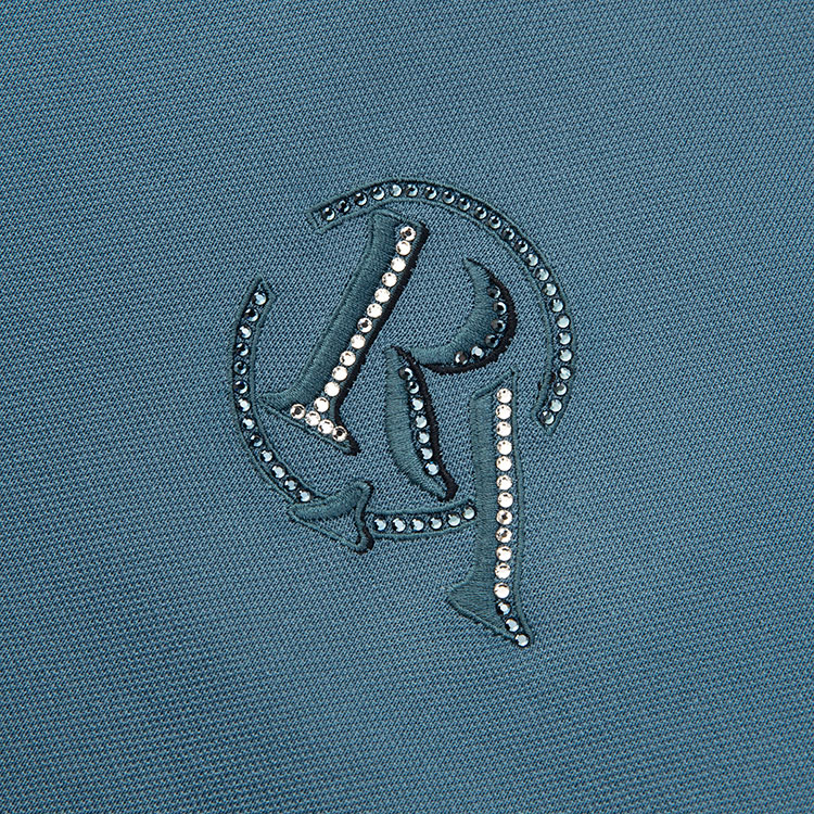 rare【21春夏】蓝色翻领短袖t恤 领边袖口撞色设计 前胸品牌字母图案