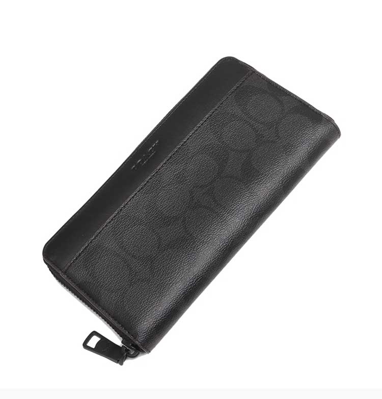 coach/蔻驰 钱包男包 奢侈品 男士商务休闲经典c字纹长款浮雕拉链钱夹