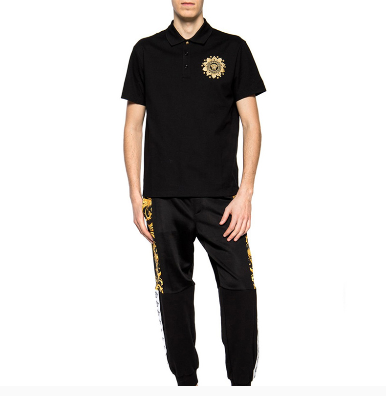 versace/范思哲 男装 服饰 黑色翻领经典logo美杜莎头像图案棉男士