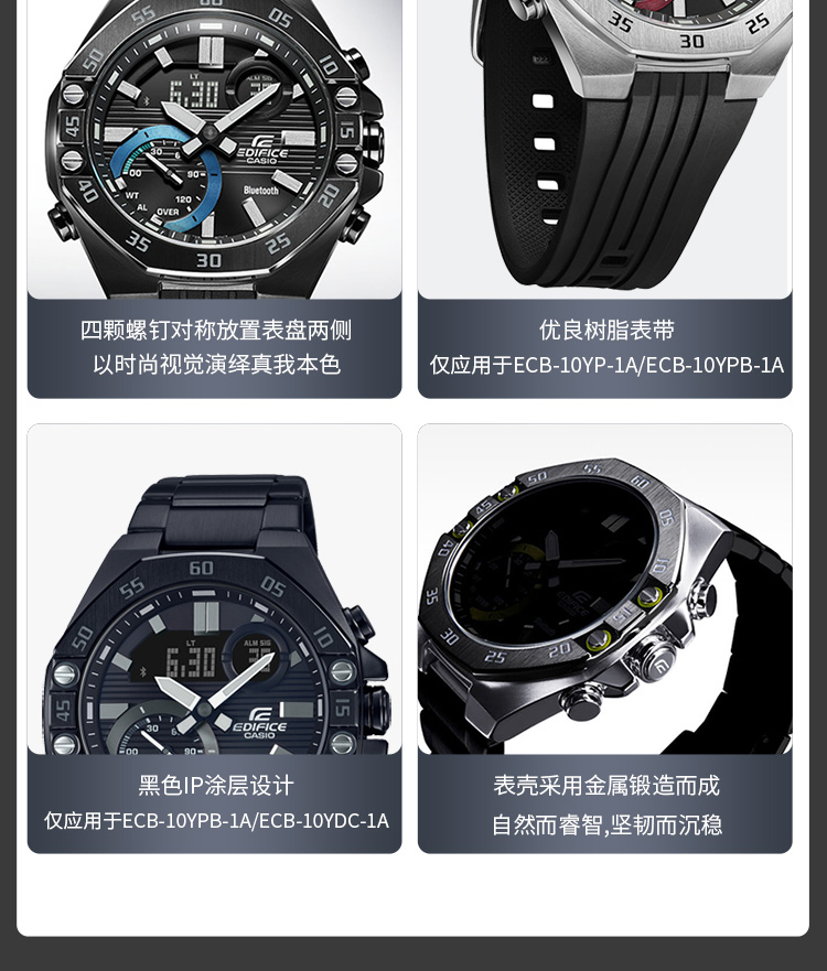 CASIO/卡西欧男表EDIFICE八角边框金属腕表防水双显指针日历世界时间商务男手表