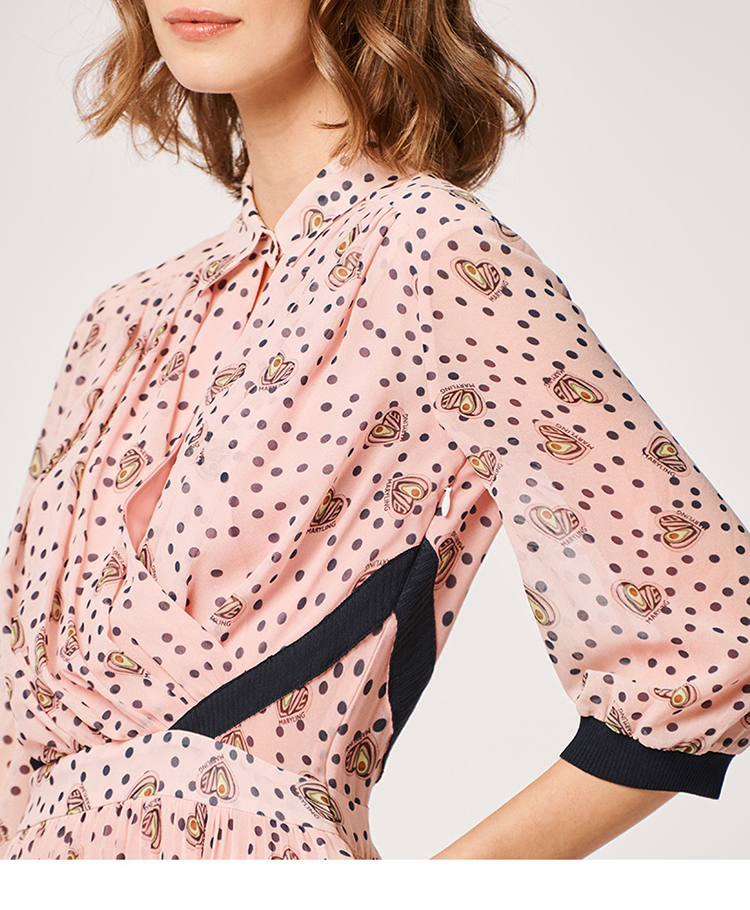 maryling/玛俪琳2021春季浪漫印花裙撞色压褶衬衫女士连衣裙a1bb66150