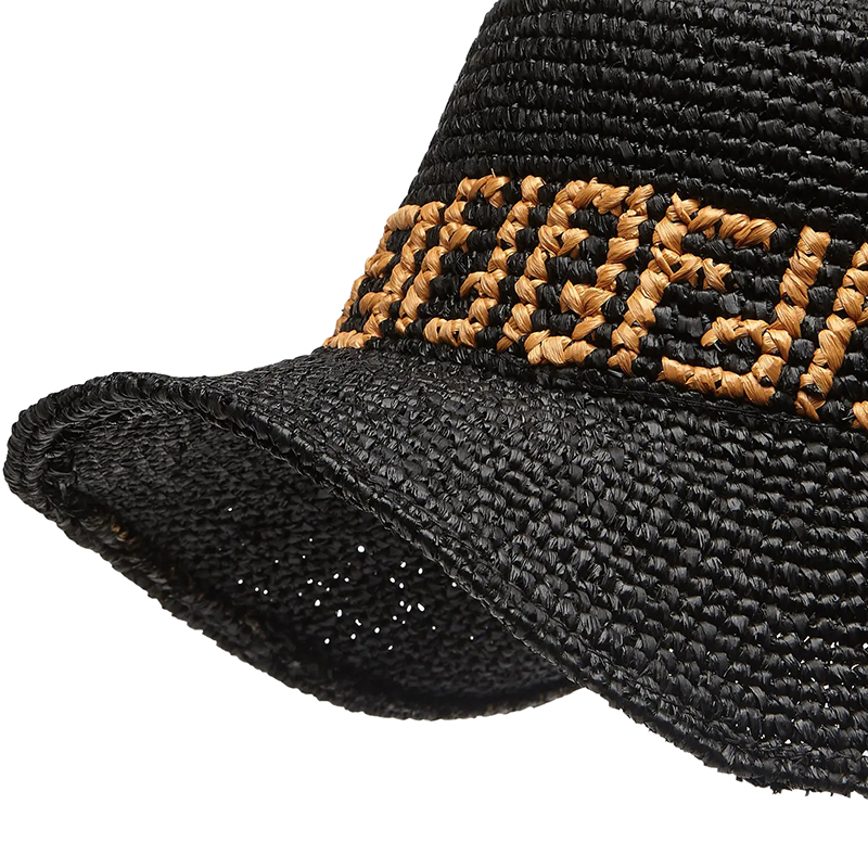 【包税】fendi/芬迪 2021年新款 男士黑色拉菲草水桶帽fxq789abcmf0