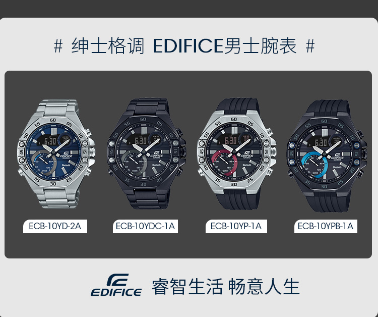 CASIO/卡西欧男表EDIFICE八角边框金属腕表防水双显指针日历世界时间商务男手表