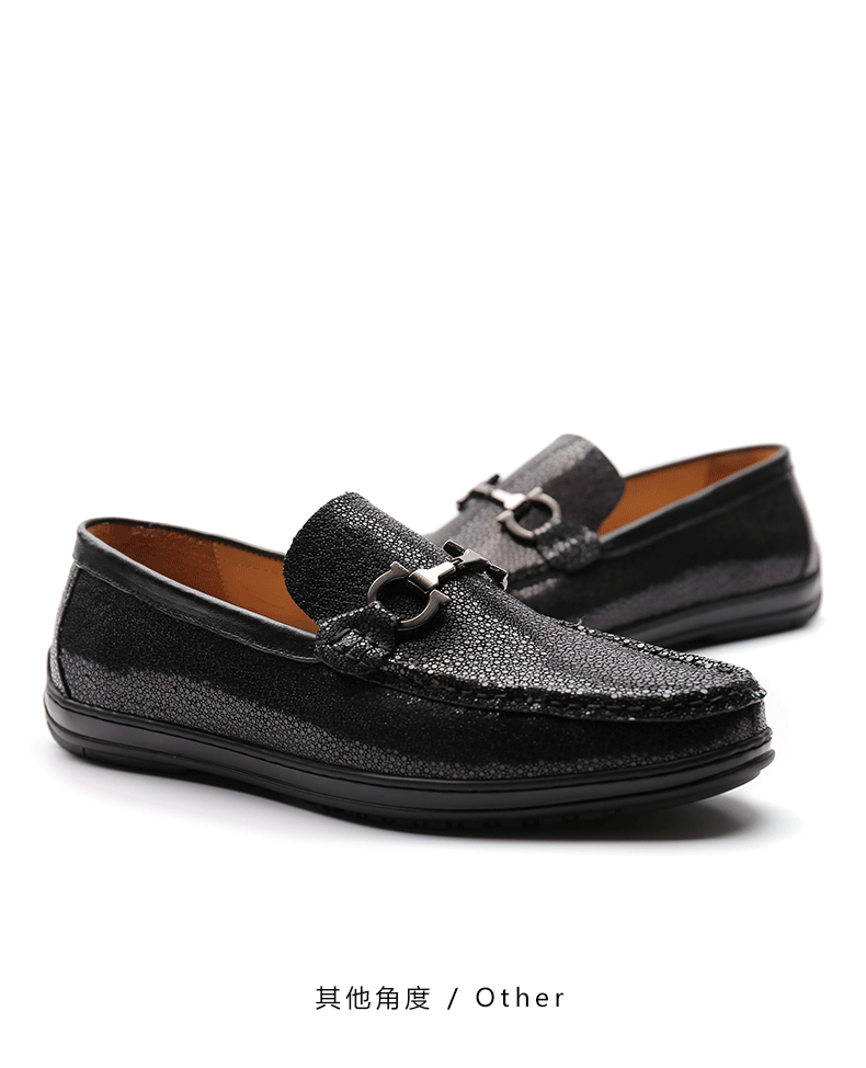 【21春夏新品】urok新款珍珠鱼皮男士休闲皮鞋真皮手工制作休闲套脚男