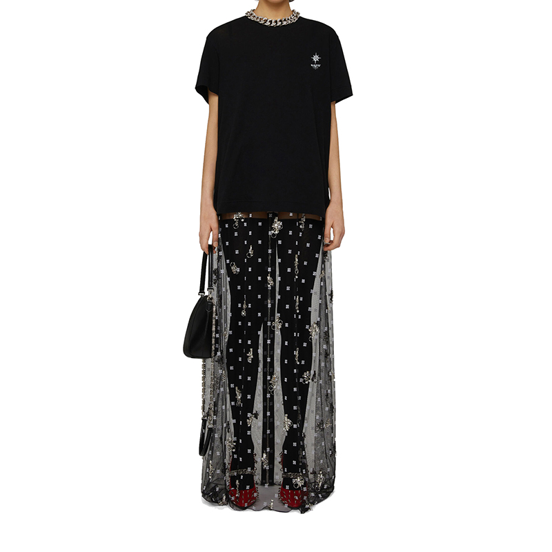 【包税】Givenchy/纪梵希 2021年新款 女士黑色棉质印花T恤BW707Z3Z5S-001