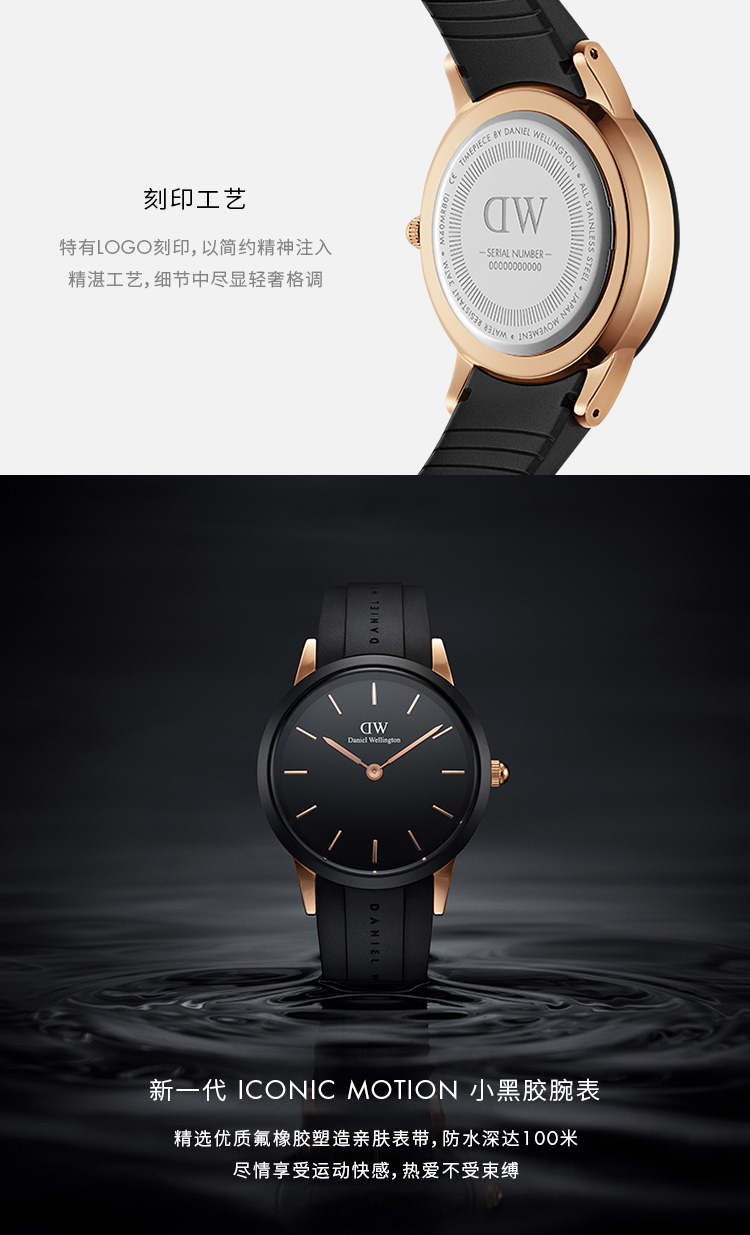 【张艺兴同款新品】Daniel Wellington/丹尼尔惠灵顿 DW小黑胶手表女士 (10AT)防水 32mm