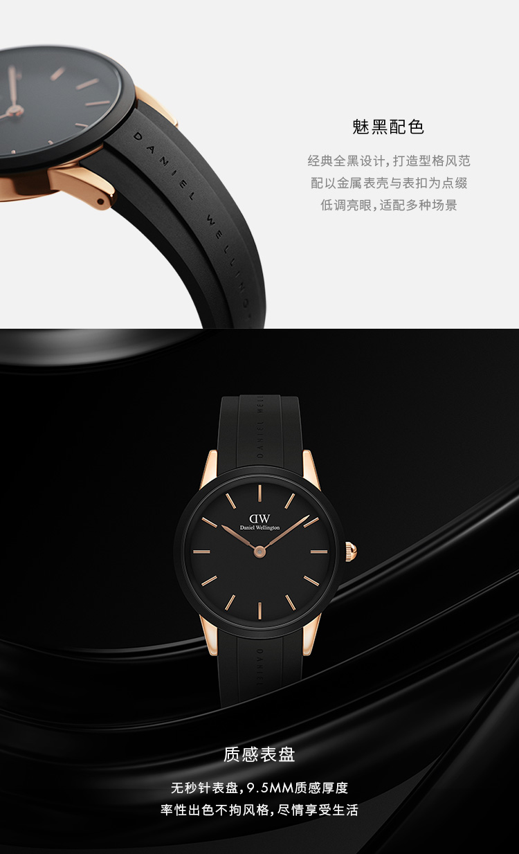 【张艺兴同款新品】Daniel Wellington/丹尼尔惠灵顿 DW小黑胶手表男士 (10AT)防水 40mm