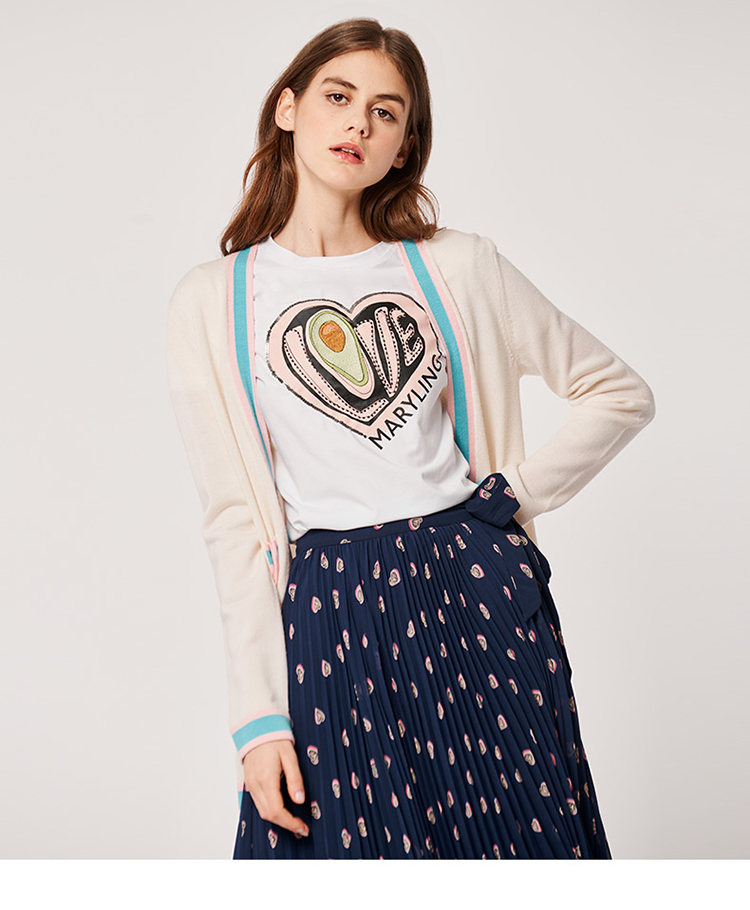 maryling/玛俪琳2021春季学院风休闲撞色v领针织女士针织衫/毛衣a1bb