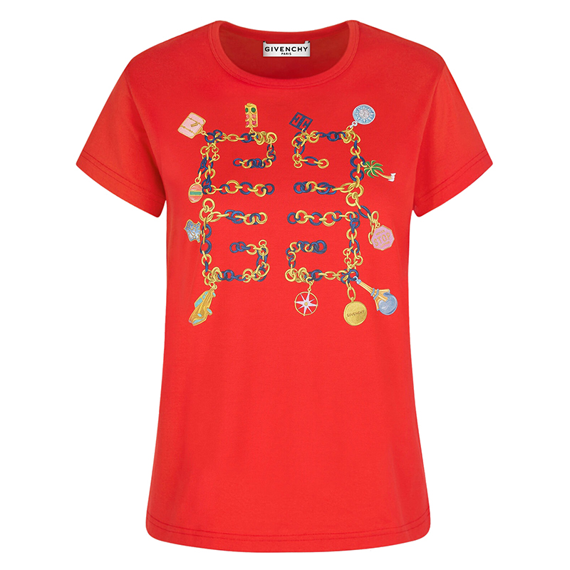 【包税】Givenchy/纪梵希 2021年新款 女士芙蓉红色棉质修身T恤BW707Y3Z4Q-626