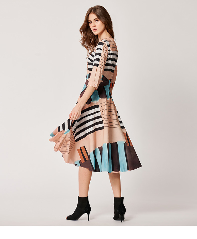 maryling/玛俪琳2021春季时尚艺术撞色印花v领中袖女士连衣裙a1bb6