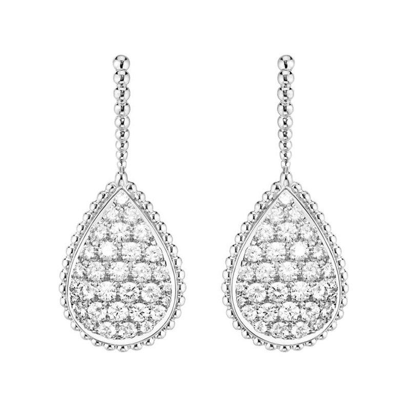 宝诗龙 serpent bohème系列 18k金白金64颗圆形钻石l型耳环jco01035