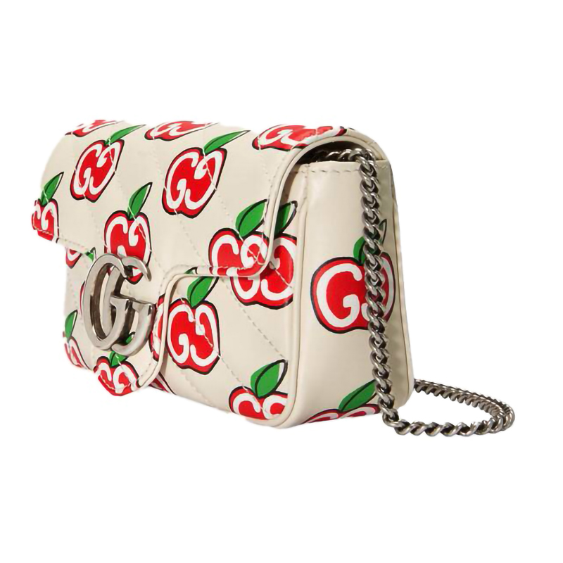 【奥莱】"瑕疵折扣" gucci/古驰 情人节限量版苹果logo 女士皮质斜