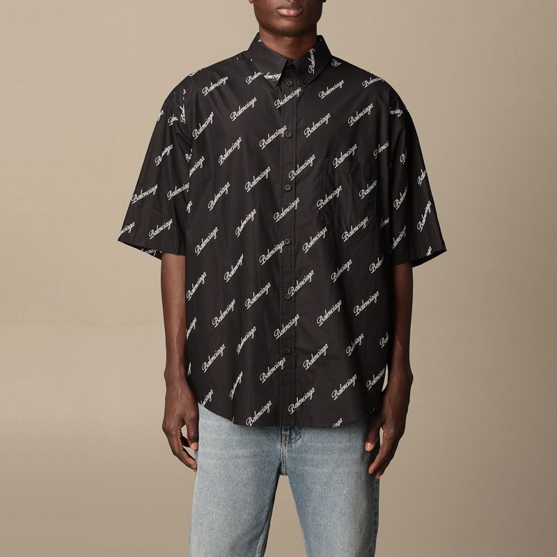 国内现货】balenciaga/巴黎世家 21新款 男士 落肩款 满logo 休闲衬衫