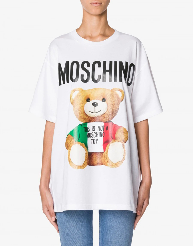 moschino/莫斯奇诺 泰迪熊短袖t恤 大尺码版型 logo图案和正面的泰迪
