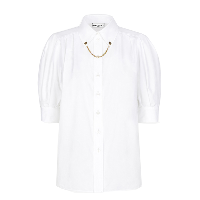 【包税】Givenchy/纪梵希 2021年新款 女士白色棉质短泡泡袖衬衫BW60PL11Z6-100