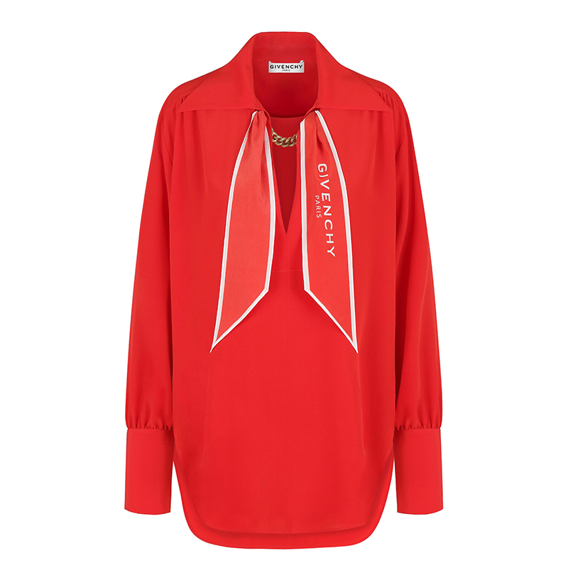 【包税】Givenchy/纪梵希 2021年新款 女士红色桑蚕丝长袖衬衫BW60RQ12EH-626