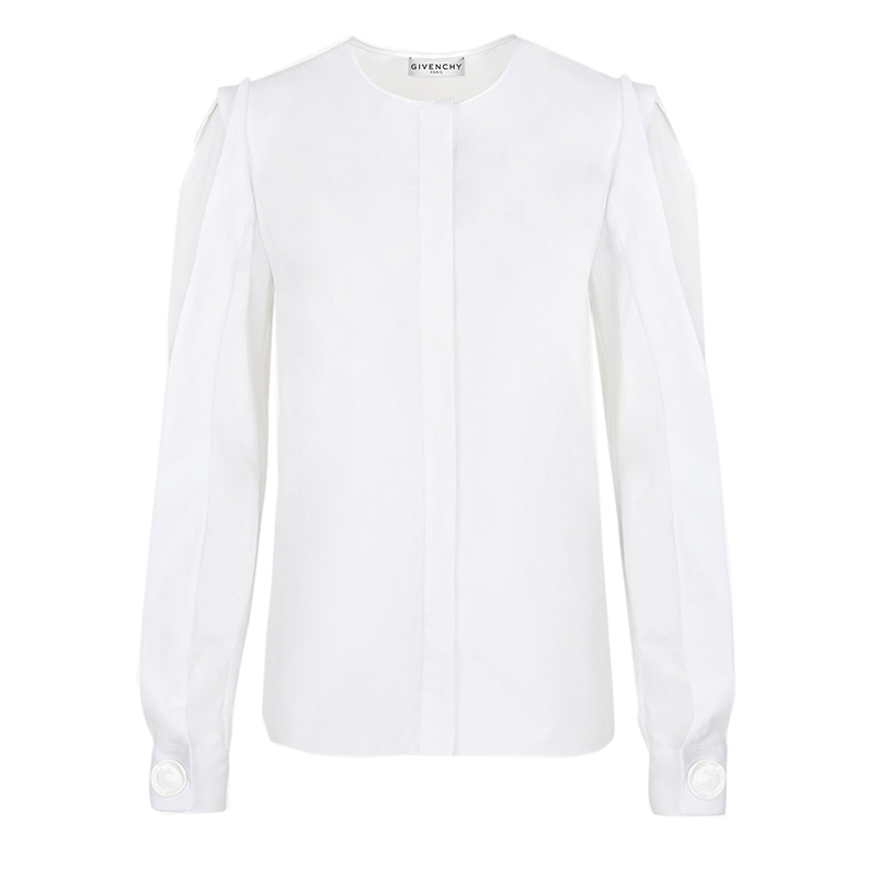 【包税】Givenchy/纪梵希 2021年新款 女士白色圆领棉质感衬衫BW60SB111N-100