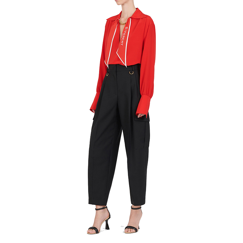 【包税】Givenchy/纪梵希 2021年新款 女士红色桑蚕丝长袖衬衫BW60RQ12EH-626