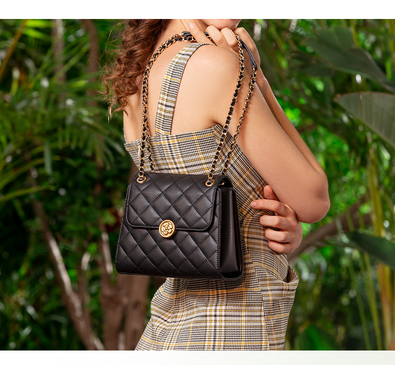 vh女包2021新款包包vanessa hogan/vanessa hogan 牛皮轻奢菱格斜挎包