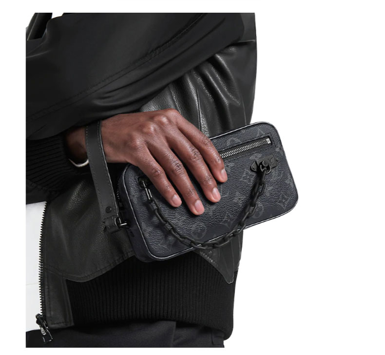 【包税】louis vuitton/路易威登 男士男包黑色系老花 经典volga 链条