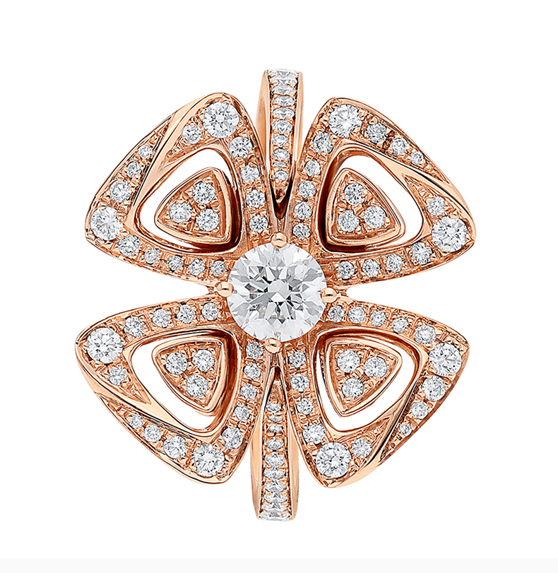 bvlgari/宝格丽 咏绽系列 女士玫瑰金色18k金戒指镶嵌一颗白金钻石饰