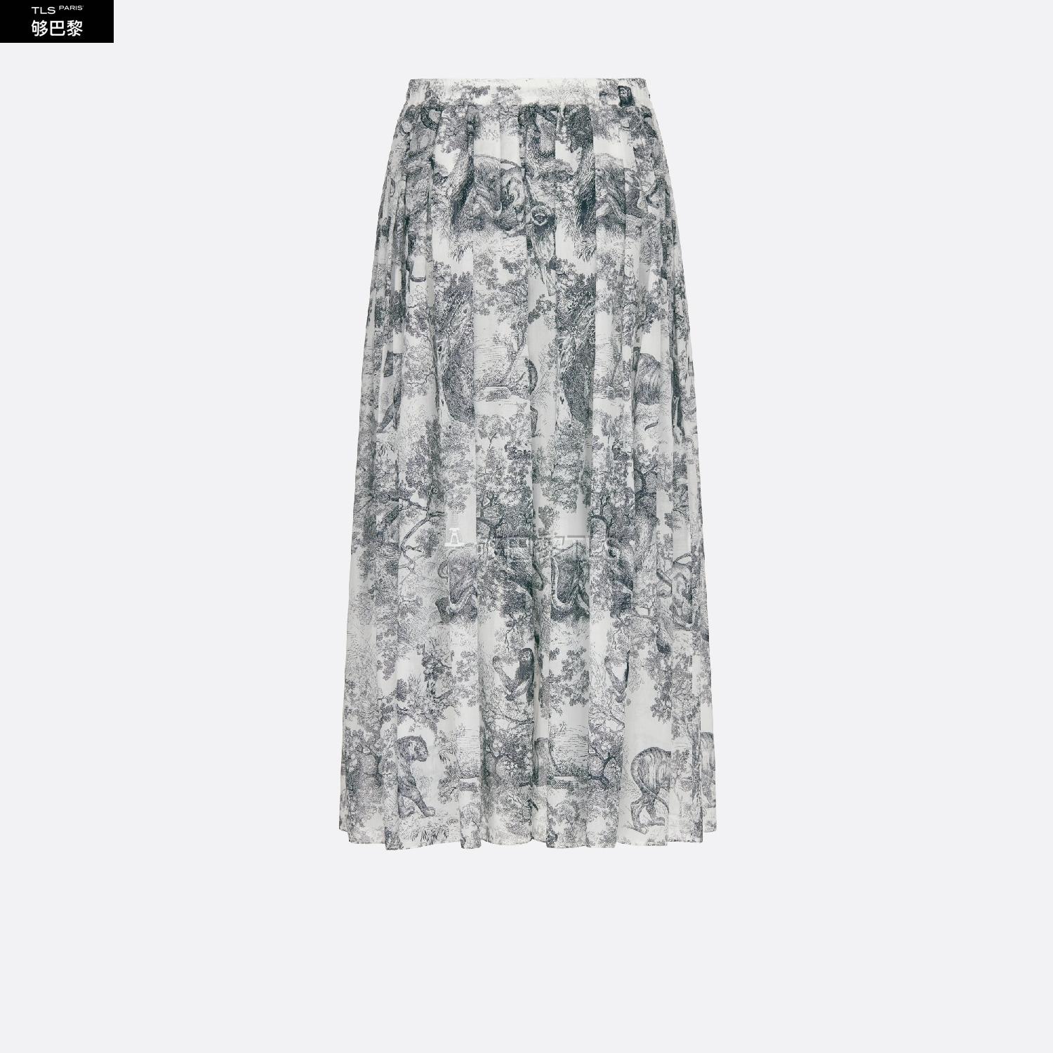 dior迪奥 21年春夏 女士 半身裙 中长百褶裙-蓝色和白色棉质茹伊印花