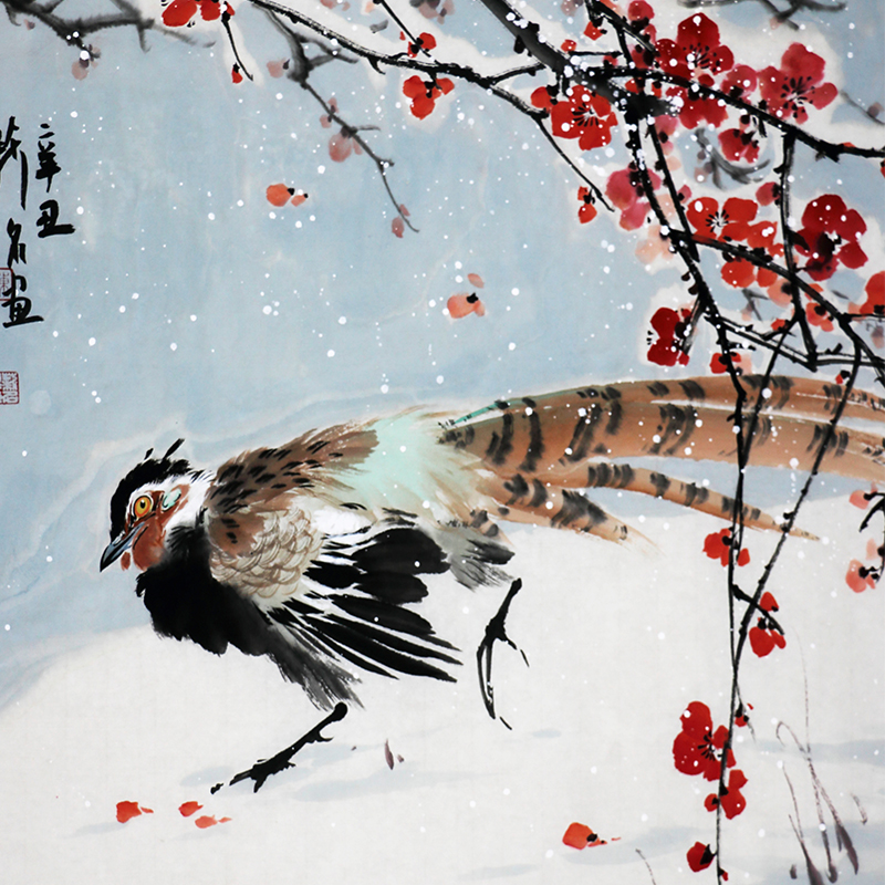 秒杀/中国美术家协会会员陈薪名 国画花鸟《雪趣图》/45x68cm/传统