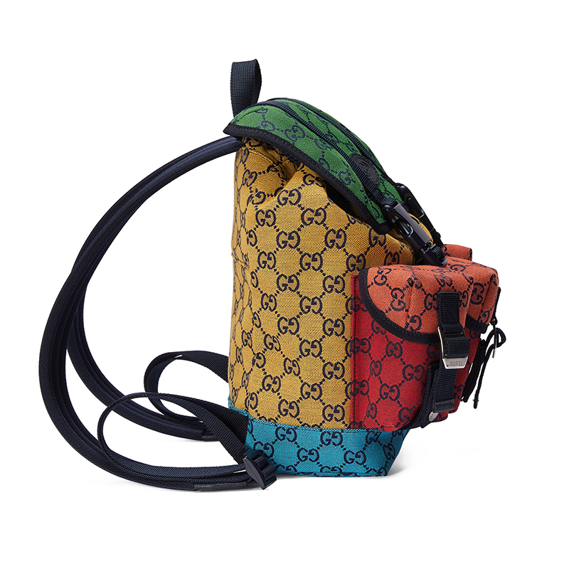 gg multicolor系列 男女同款彩色gg帆布gucci铭文抽绳翻盖双肩包