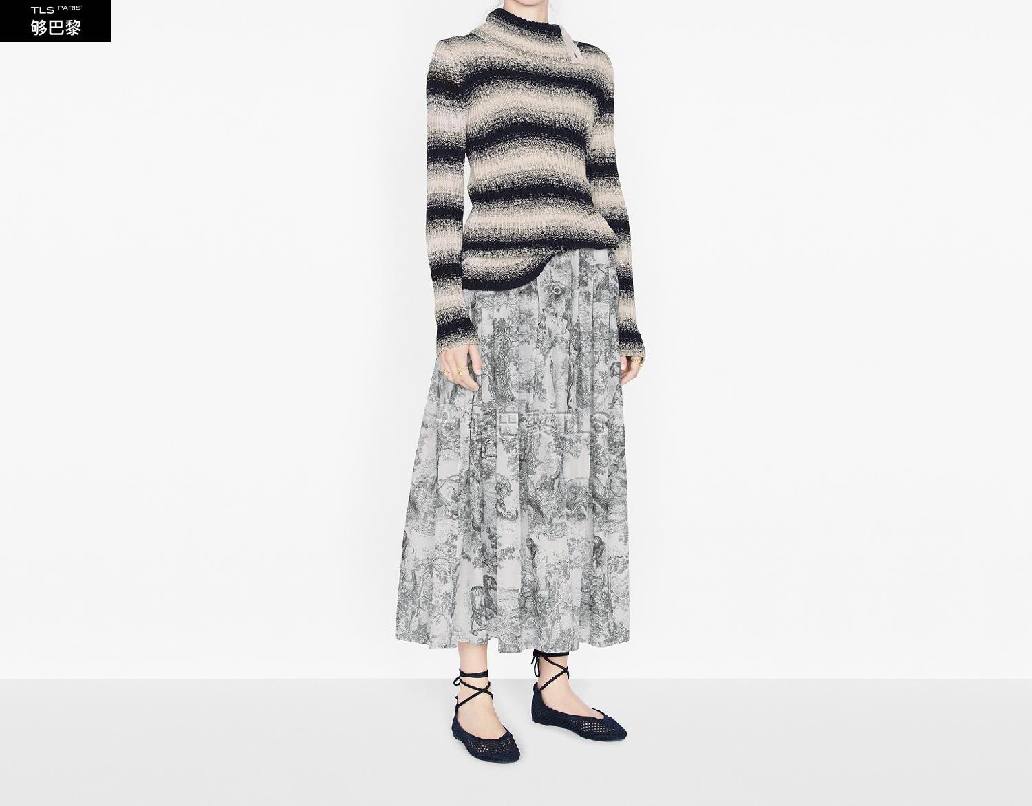 dior迪奥 21年春夏 女士 半身裙 中长百褶裙-蓝色和白色棉质茹伊印花