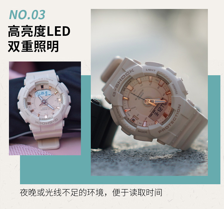 CASIO/卡西欧 G-SHOCK系列双显防水女表GMA-S130PA-4APR