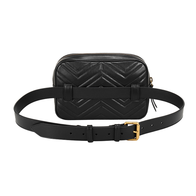 【奥莱】瑕疵折扣gucci/古驰 黑色皮质男女通用腰包 ak