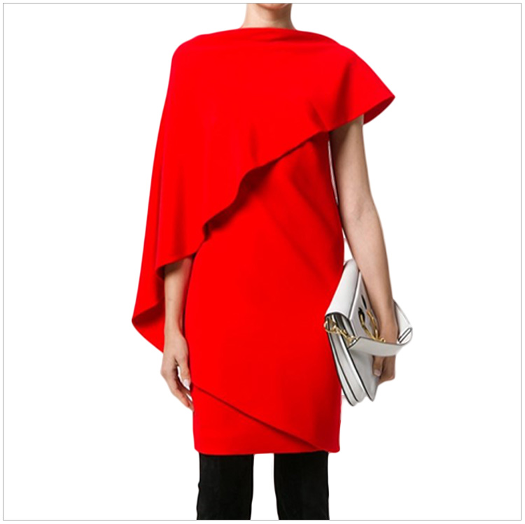 Givenchy 纪梵希 女士 服装 21春夏 红色弹力纤维不规则袖连衣裙 女士连衣裙