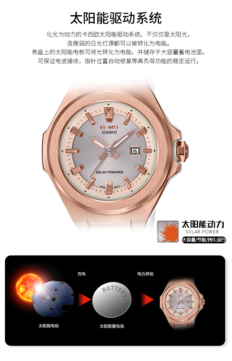 CASIO/卡西欧女表 G-SHOCK GIRLS太阳能动力防水防震多功能休闲时尚潮流女士手表 MSG-S500G