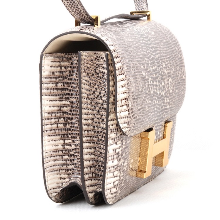 hermes/爱马仕 constance19 原色蜥蜴皮金扣y刻 女士单肩包