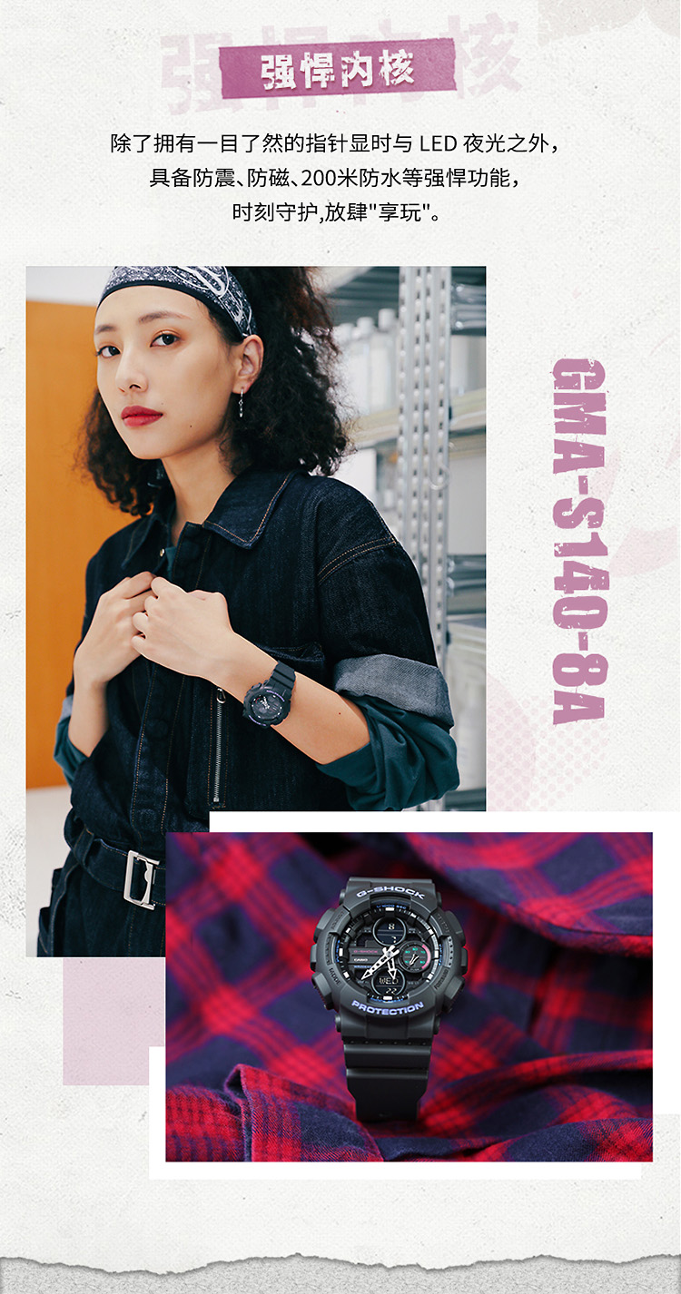 CASIO/卡西欧 G-SHOCK系列时尚双显防水女表GMA-S140-8APR